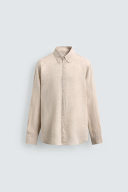 Рубашка Zara CAMISA REGULAR FIT из льна светло-бежевая