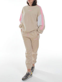 3160/3161 BEIGE/PINK Костюм спортивный женский (95% хлопок, 5% эластан)