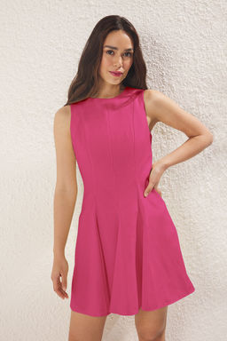 TRENDYOLMILLA Lacivert Cizgili Etegi Belden Ac?lan Bisiklet Yaka Mini Poliviskon Dokuma Elbise TWOAW25EL00244  фото 27