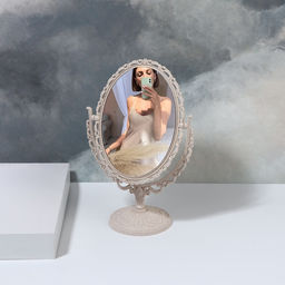 Зеркало декоративное, с увеличением х2, двустороннее, 24×16 см, (15.2×11 см), бежевое