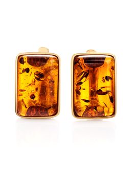 Прямоугольные серьги из коньячного янтаря Спарта