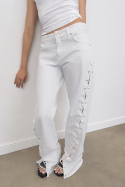 JEANS RECTOS CORDONES DENIM TRF TIRO MEDIO / Blanco - Zara фото 2