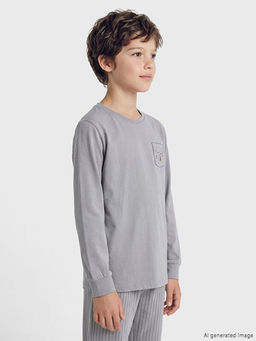 Bisiklet Yaka Bask?l? Erkek ?ocuk Pijama Tak?m