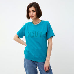 Футболка женская MINAKU Fuck, голубая, размер 48