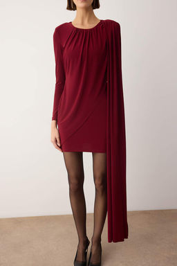 Koyu Bordo Duz Orme K?sa / Mini Elbise TPRAW26EL00037