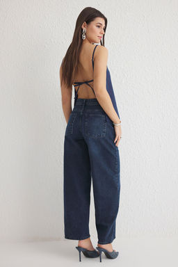 Koyu Mavi Yuksek Bel Baggy Jeans TWOSS25JE00153 - Trendyolmilla фото 5