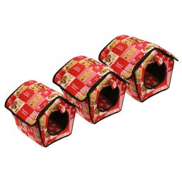 Домик для кошек и собак набор 3шт: 42,5х40х37см, 37х25х31см, 31,5х23х25см Верный друг ткань, поролон, на молнии, складной, красный (Китай)