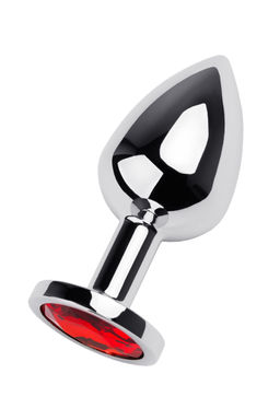 Анальная втулка Штучки-Дрючки, серебряная, с красным кристаллом 8 см, 3,5 см, 80 г  фото 2