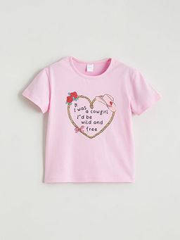 Bisiklet Yaka Bask?l? K?z ?ocuk Ti??rt