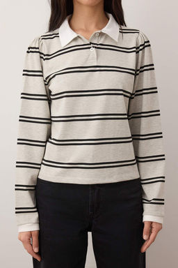 Cok Renkli Cizgili Polo Yaka Fitted/Vucuda Oturan Orme T-Shirt TWOAW26TS00026 - Trendyolmilla фото 3