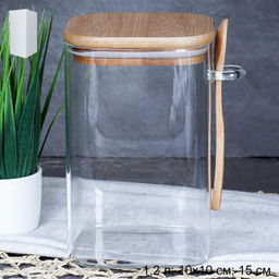 Банка квадратная бамбуковая крышка с ложкой d-100/150 950 мл / LCKW2918 /уп 48/ - Галеонтрейд фото 8