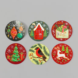 Цена за 2 шт. Наклейка бумага «Новый год», d=2.5 см, 252 шт. в рулоне