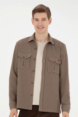 Мужская рубашка с длинным рукавом кокосового цвета