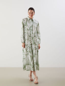 G?mlek Yaka Desenli A Kesim Elbise