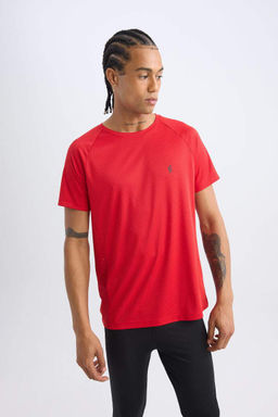 Красная спортивная футболка стандартного кроя DeFactoFit с круглым вырезом и короткими рукавами  фото 7