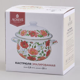 КАСТРЮЛЯ AGNESS ЭМАЛИРОВАННАЯ С ЭМАЛ.КРЫШКОЙ СЕРИЯ МАКИ, 2.8 Л, 20*12 СМ  фото 6