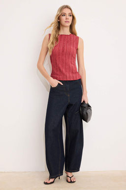 Koyu Gul Kurusu Fitted/Vucuda Oturan Kolsuz Dokulu Orme Bluz TWOSS26BZ00259 - Trendyolmilla фото 2