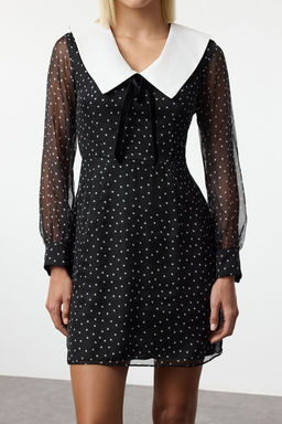 Trendyolmilla Siyah Yaka Detayl? Fiyonklu Sifon Mini Dokuma Elbise TWOAW25EL00386 фото 4