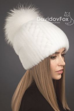 Шапка Буратино норка орнамент белая
