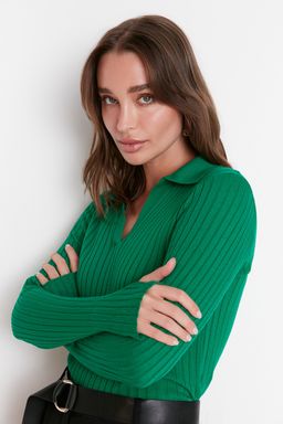 Yesil Kol Ucu Detayl? Polo Yaka Triko Kazak TWOAW21KZ1113