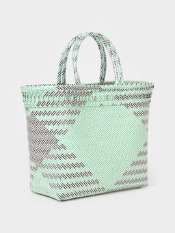 Сумка плетёная, 30×15×35 см, пластик, бирюзовая с чёрным