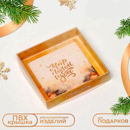 Цена за 3 шт. Коробка новогодняя с PVC крышкой, «Мир полон Чудес», 16×16×3 см