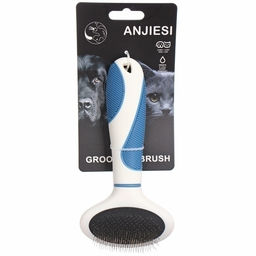 Цена за 2 шт. Расческа - пуходёрка для животных "ЛАПУСИКИ", коллекция БРО, прорезиненная ручка, цвет белый/голубой, 9*18см (блистер)