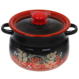 Кастрюля сферическая, 4 л, крышка с пластмассовой ручкой, индукция, цвет красно-чёрный МИКС