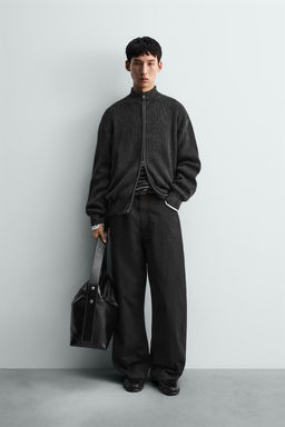 WASHED TEXTURED KNIT CARDIGAN