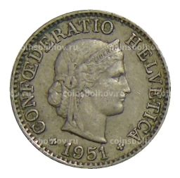 Монета 5 раппенов 1951 года B Швейцария