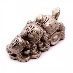 Фигурка Фен Шуй Три Черепашки на монетах и слитках с символами счастья и процветания 7см-15см