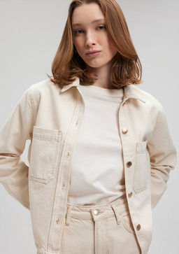 Paola Mavi Premium Krem Jean Gomlek