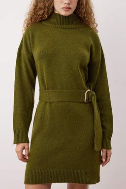 Haki Duz K?sa / Mini Yumusak Dokulu Oversize Kusak Detayl? K?sa/Mini Triko Elbise TWOAW26EL00155 - Trendyolmilla фото 3