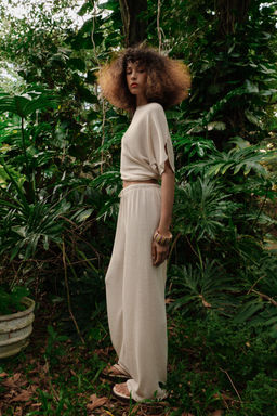 PANTAL?N R?STICO WIDE LEG / Beige claro - Zara фото 4