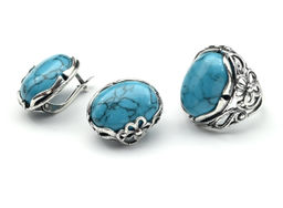 Кольцо Серьги бирюза (имитация) размер 18