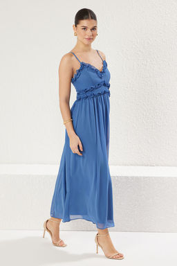 TRENDYOLMILLA Ekru Cicek Desenli A-Kesim F?rf?r Detayl? Astarl? Sifon Maxi Dokuma Elbise TWOSS23EL02013 фото 54