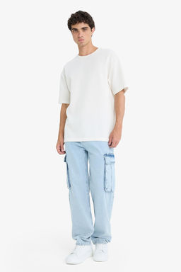 %100 Pamuk Relax Fit Rahat Kesim Geni_ Pa_a Kargo Cepli Jean Pantolon - Defacto фото 6