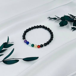 Браслет 7 чакр из черного Агата и Самоцветов 16 см - Радуга самоцветов фото 2