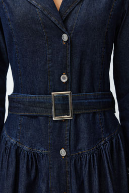 Trendyolmilla Mavi Kemerli Ceket Yaka Maxi Denim Elbise TWOSS24EL00776