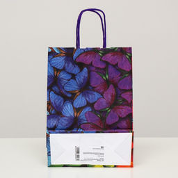 Цена за 10 шт. Пакет крафт Радужные бабочки, 18 х 8 х 25 см - UPAK LAND фото 3