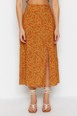 TRENDYOLMILLA Siyah Y?rtmacl? Detayl? Viskon Kumasl? Hayvan Desenli Midi Dokuma Etek TWOAW22ET0447 фото 21