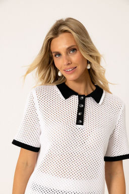 SS-2564 Джемпер-поло с контрастными полосками белый