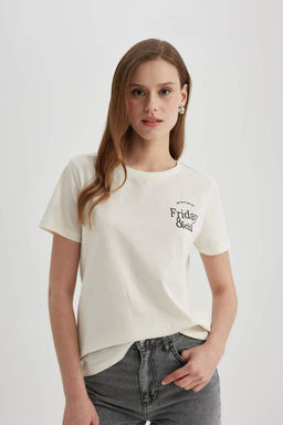 Футболка стандартного кроя с круглым вырезом и короткими рукавами с принтом - Defacto фото 3