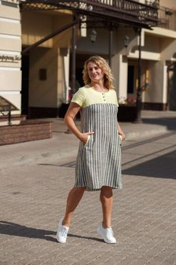 Платье 011 полоска лимон - Новый лен фото 3