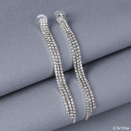 Серьги длинные со стразами / 161-6730 /уп 12/серебро