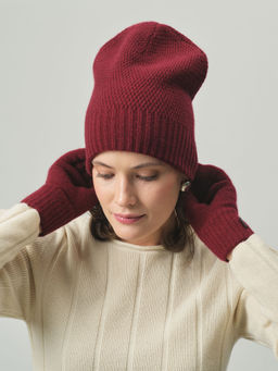 Шапка из кашемира KW101172-F бордовая - Gobi фото 2