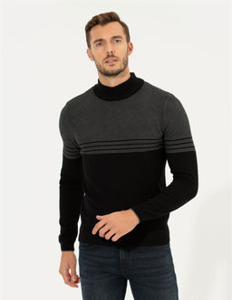 Siyah Slim Fit Yar_m Bal_k__ Yaka Triko Kazak - Pierre cardin фото 4