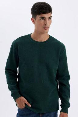 Regular Fit Bisiklet Yaka Waffle Uzun Kollu Tisort