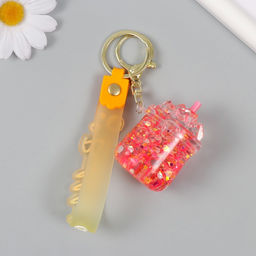 Брелок резина с карабином, ремешком «Стакан лимонада» водный с глиттером 4×6×6 см