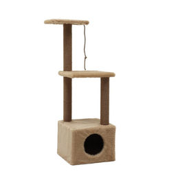 Домик для кошек с когтеточкой, с двумя полками, джут, 37×37×111 см, бежевый